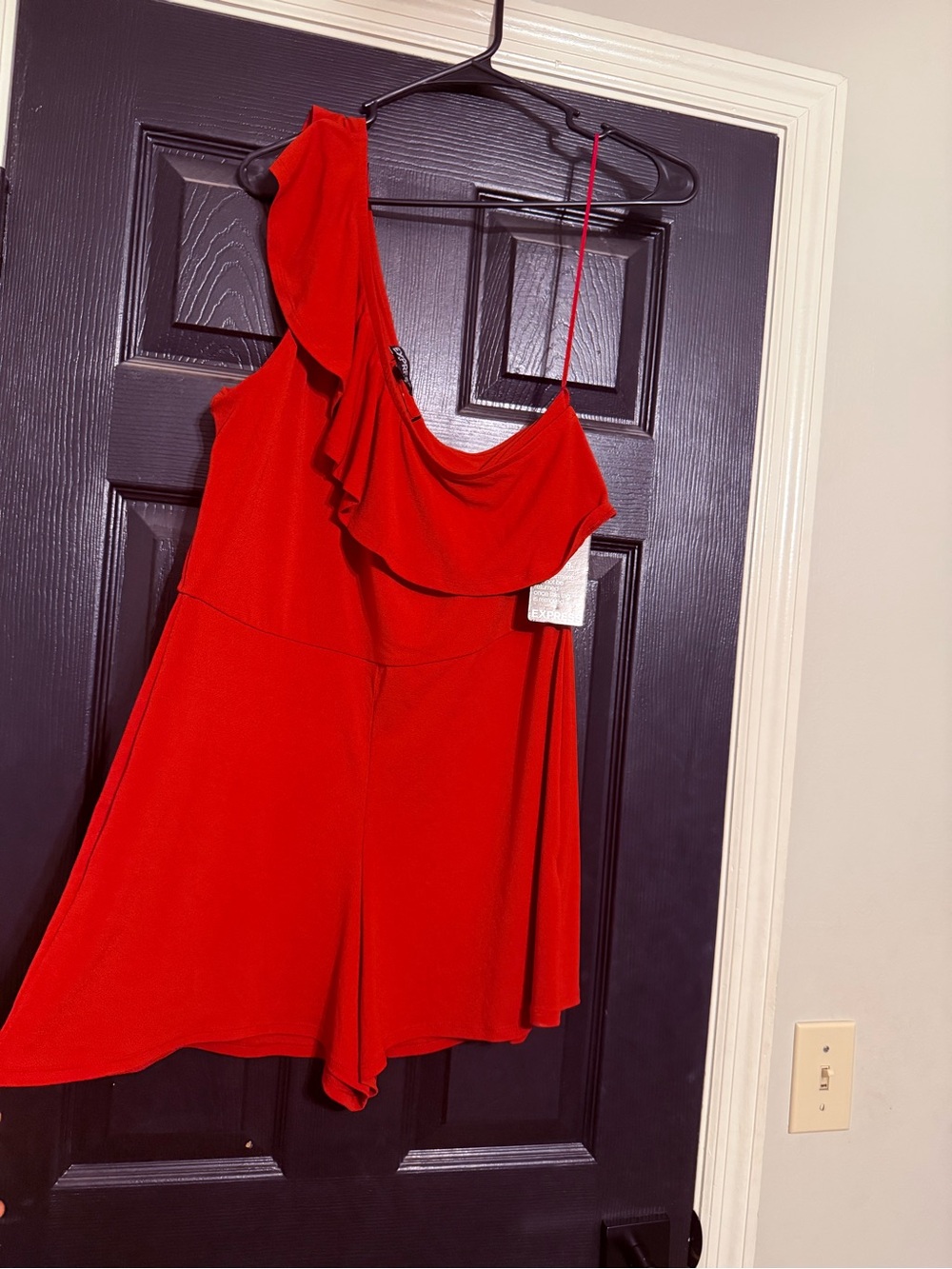 Express Red One-Shoulder Ruffle Romper